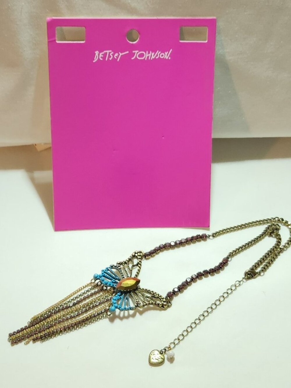 Betsey Johnson butterfly necklace gold hardware ornate beautiful NWT